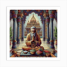 Hindu priest praying in a temple Art Print