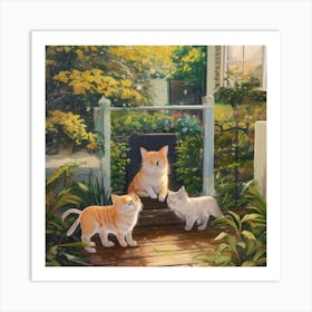 Cats In The Garden 1 Art Print