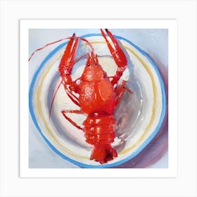 Boiled Crawfish In A Plate With Blue Rime Square Art Print