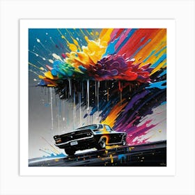 color graffiti raining on car Art Print