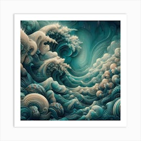 Abstract Underwater With Textured Waves, Coral Patterns, Immersive And Serene Art Print