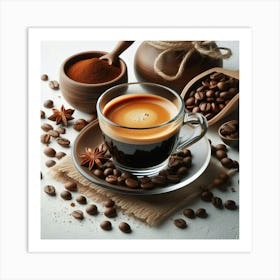 Coffee And Coffee Beans 3 Art Print