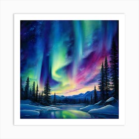 Watercolor Aurora Borealis Studio Photography Complex Details High Detail Art Print