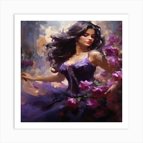 Beautiful Woman From Damascus With Long Hair Art Print