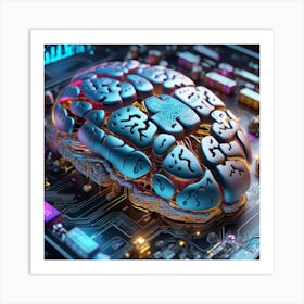 Brain On A Circuit Board 96 Art Print