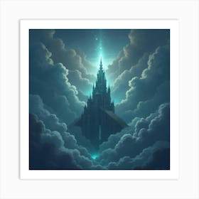 A Mystical Tower Reaching Above The Clouds, Glowing 1 Art Print