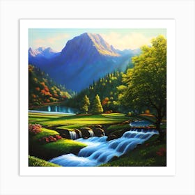 Waterfall In The Mountains 25 Art Print