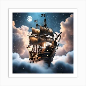 Sky Pirates Ship Night Art Print