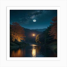 Moonlight Over A River 1 Art Print