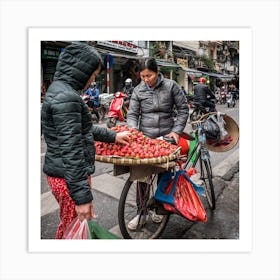 Strawberry Seller Of Hanoi Square Art Print