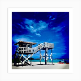Lifeguard Tower Bright Blue Landscape Maldives Beach Vivid Art Print