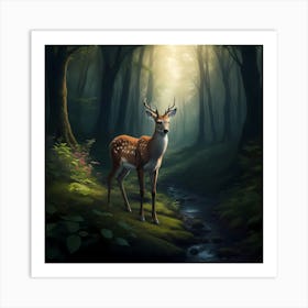 Forest Deer's Refreshment Art Print