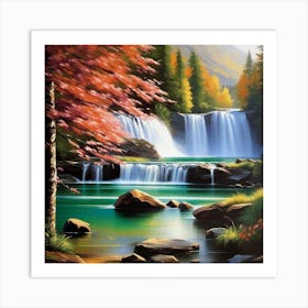 Waterfall In Autumn 21 Art Print