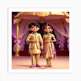 3d Animation Style A Radiant And Jubilant Indian Wedding Scene 0 (1) Art Print