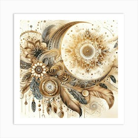 Moon And Feathers Art Print