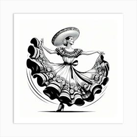 Line Art Mexican Dancer 7 Art Print