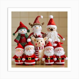 Christmas Plush Toys Arrangement, With Festive Santa And Snowman Art Print