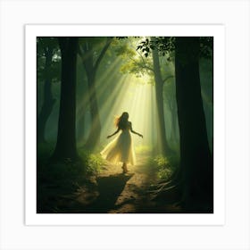 Forest Nymph Dancing Among Ancient Trees With Glowing, Ethereal Light 1 Art Print