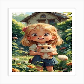 Little Girl Holding A Teddy Bear Art Print