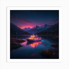 Boat At Night Art Print