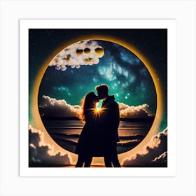 Couple Kissing In The Moonlight 1 Art Print