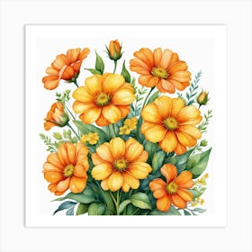 Vibrant bouquet of orange and yellow flowers Art Print