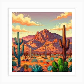 Cactus Desert Landscape 2 Art Print