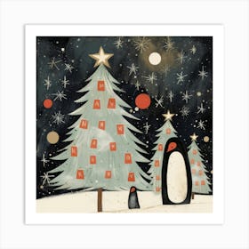 Christmas Penguins Art Print