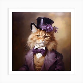 Aristocratic Cat In Purple Art Print