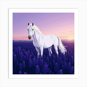 White Horse In Lavender Field 1 Art Print