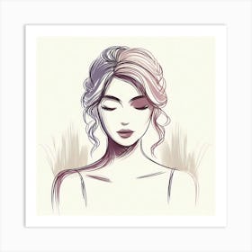 Sensual Beauty Front Portrait Drawing With Some Color Accents Art Print