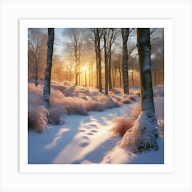 Golden Winter Sunlight across the Woodland Track 2 Art Print