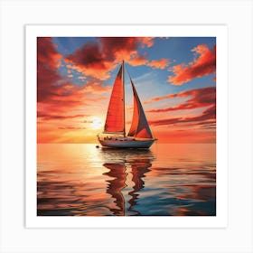 Sailboat At Sunset Art Print