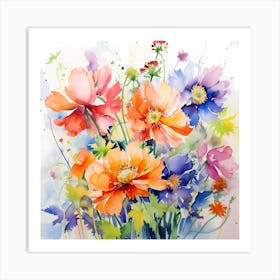 Whimsical Watercolour Roses Art Print