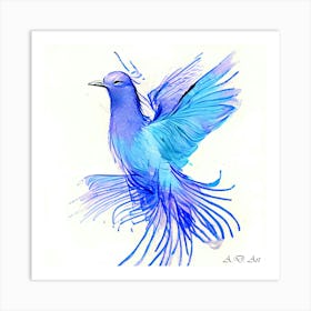 A Beautiful Abstract Sketch Of A Blue Crowne Pidegeon Art Print