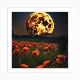 Full Moon Over Poppies Art Print