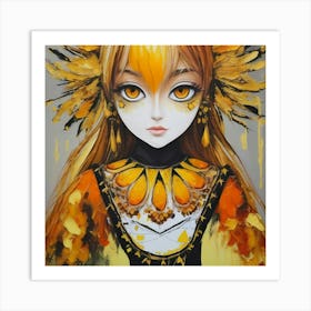 Girl With Yellow Feathers Art Print