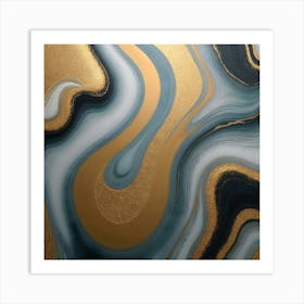 Gold And Blue Marble Painting Art Print