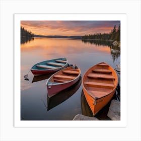 Canoes At  Sunset Art Print