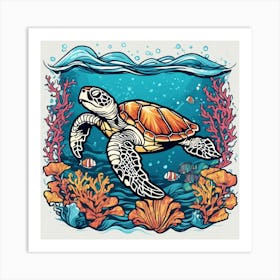 537831 Illustration Of A Sea Turtle Under The Sea, Sea Fl Xl 1024 V1 0 1 Art Print