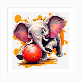 Elephant Playing Basketball 1 Art Print