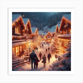 Christmas Village At Night Art Print