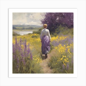 Woman Walking Through A Field Art Print