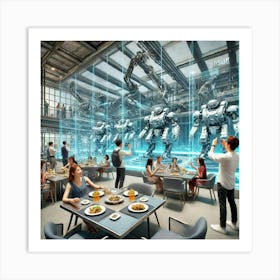 A Futuristic Dining Scene Featuring Tourists Enjoy Art Print