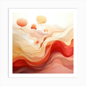 Abstract Autumnal Landscape With Flowing Red And Orange Hills And Stylized Trees Art Print