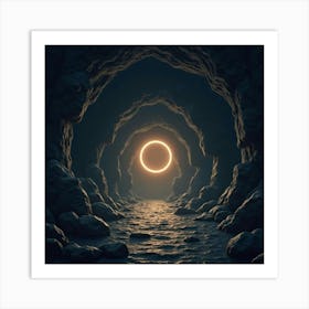 A Glowing Rune Circle In The Middle Of A Dark Cave 1 Art Print