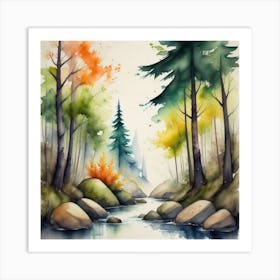 Watercolor Of A Stream Art Print