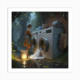 Woman Washing Clothes Art Print