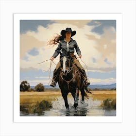 Cowgirl Riding Horse 4 Art Print