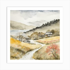 Japanese Landscape Painting Sumi E Drawing (27) Art Print